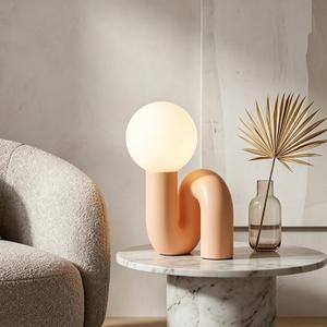 Skyblaze Modern Globe Glass Table Lamp, Decorative Art Decor Night Light, Cute Bedside Desk Lamp for Bedroom Living Room Office Pink Finish