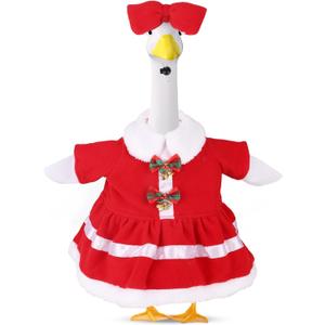 Christmas Porch Goose Outfit, 23 Inch/58.42 cm Cute Red Dresses Clothes & Hairpin Porch Xmas Goose Costume for Santa Statue Decoration Accessories for Holiday Outdoor Garden Lawn Yard