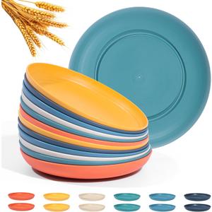 Klickpick Home 12 Pcs Wheatstraw Fiber Dinner Plates best alternative for Plastic Plates Unbreakable Plate set wheatstraw Material Microwave And Dishwsher Safe Plates In 6 Bright Colors.