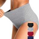 OLIKEME High Waisted Underwear for Women Cotton Slight Tummy Control Panties Postpartum Soft Full Coverage Briefs 5 Pack (XX-Large, Multicolor)