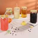 16oz Glass Cups with Bamboo Lids and Straws, Reusable Drinking Glasses Set, Classic Iced Coffee Cup for Smoothies Water Juice Beer, BPA-Free Glass Tumbler Set (16oz 6pack clear)