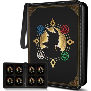 Trading Card Binder, Card Collection Binder 4 Pocket with 50 Removable Sleeves 400-Pocket Compact 3-Ring Zipper Album, Durable Trading Card Holder for TCG/MTG Collectors (Grimoire)