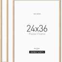 Momentworth Minimalist 24x36 Poster Frame Set of 3, Solid Oak Wood 24x36 Frame for Wall Mount - Wall Decor for Home, Office & Galley (Pack of 3 , Oak)