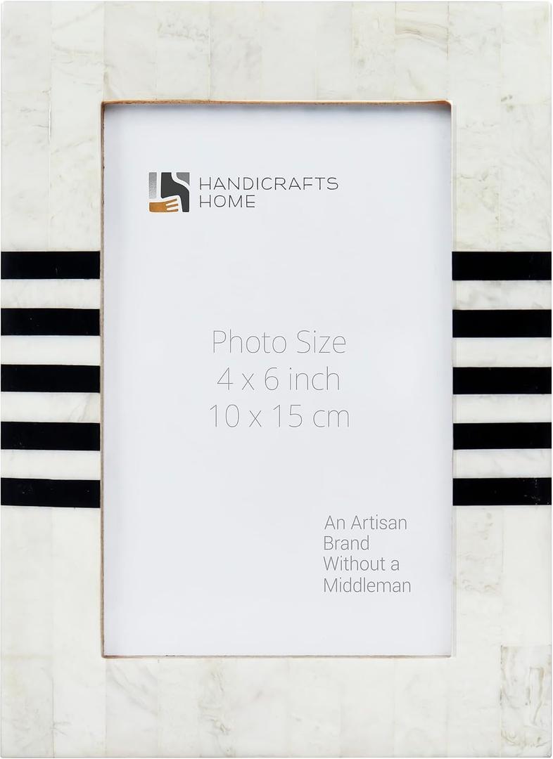 Handicrafts Home White Picture Frame, Handmade Resin Inlay 4x6 Black & White Photo Frame for Christmas Decor & Holiday giftings, Decorative Frames for Farmhouse Home Decor, Wall & Tabletop Decor