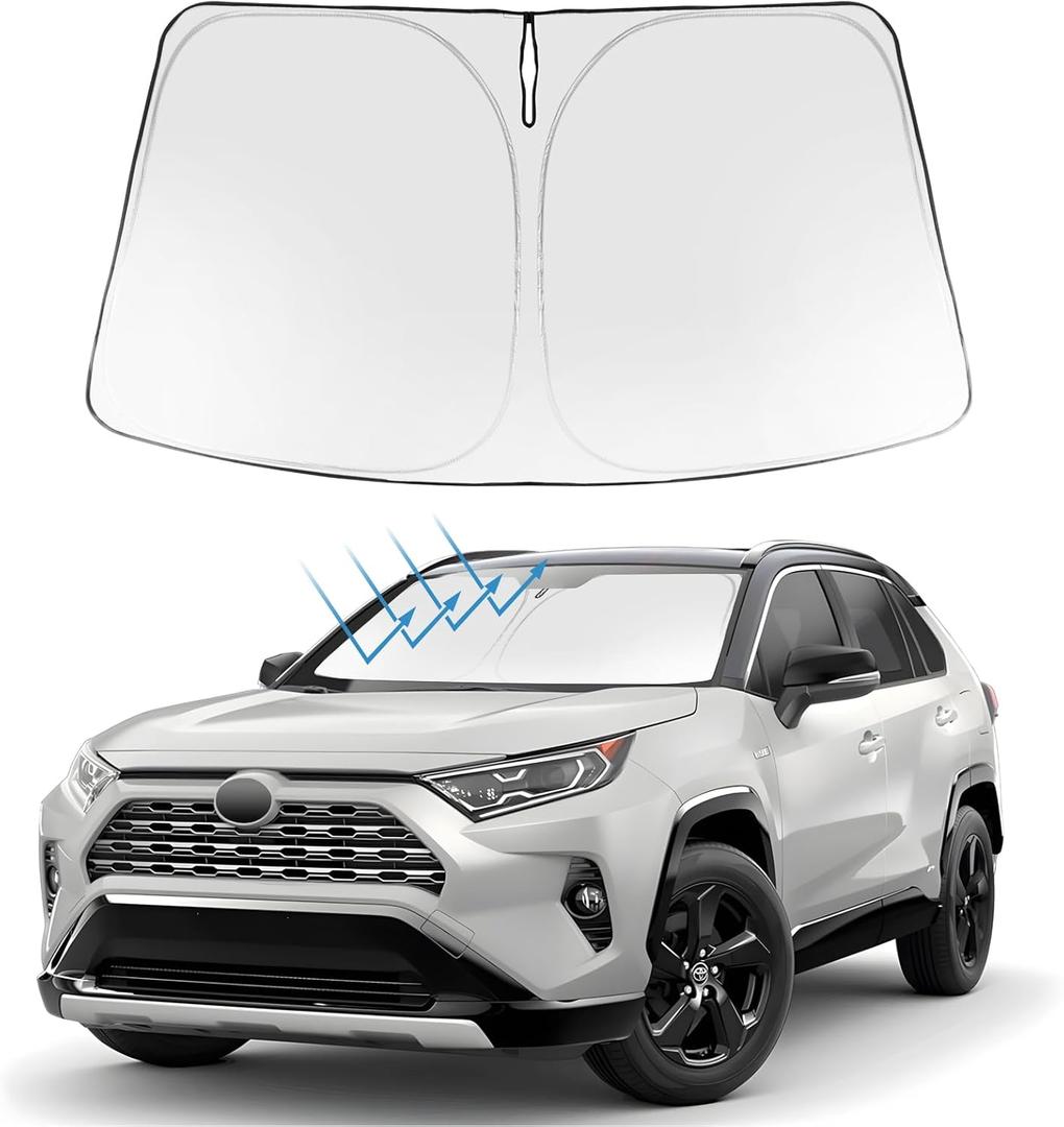 Proadsy 2025 Upgrade Front Windshield Sun Shade Foldable RAV4 Sunshade Protector Custom Fit 2019-2025 RAV-4 SUV Crossover, TRD Off-Road, LE XLE Premium Limited XSE Hybrid Adventure Prime Accessories