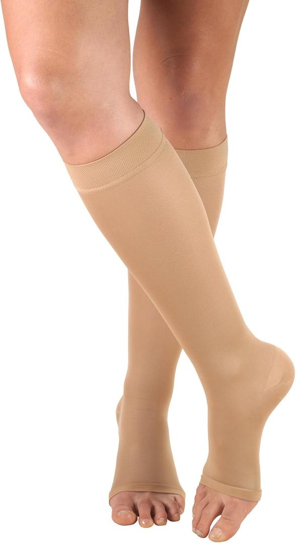 Truform Women's Compression Stockings, 20-30 mmHg, Knee High Length, Open Toe, Opaque, Beige, Small (Small (1 Pair))