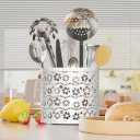 MESHDO Kitchen Utensil Holder for Countertop, 6" x 6" x 5.5"’ Larger Utensil Holder for Kitchen Counter Vintage Cooking Utensil Organizer for Spatula Paring Knives Spoon - White