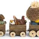 Hodao Harvest Festival Scarecrow Train Decoration  Thanksgiving Table Centerpiece Gift with Pumpkins, Turkey & Give Thanks Sign, Autumn Farmhouse Decor for Fall Party, Dining Table & Home
