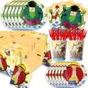 141Pcs Cartoon Themed Birthday Party Decorations for 20 Guests, Cartoon Tableware Supplies Party Plates and Napkins, Forks, Cups, Straws, Tablecloth for Baby Shower Birthday Decorations