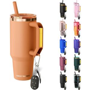 Thicc Buddy - 40 oz Stainless Steel Vacuum Insulated Tumbler with Lid and Straw for Water - Travel Mug Cupholder Friendly - Gifts for Women Men Him Her (Caramel)