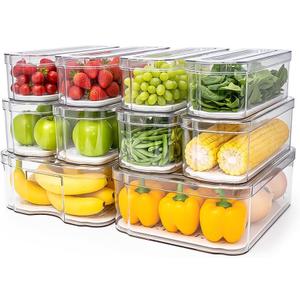 SMRCAD 10 Pack Refrigerator Organizers, Clear Container and Organizer Bins with Lids, Stackable Storage Containers for Fruits, Vegetable
