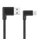 Micro USB to C Cable, 3M, 90 Degree Right Angle Braided Charging Data Sync Cord 2PCS