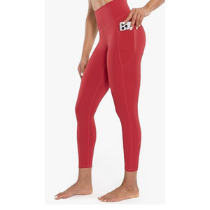 Workout Leggings with Pockets for Women High Waist Yoga Pants 25"/28" Cream Soft Lightweight Athletic Gym Tights L