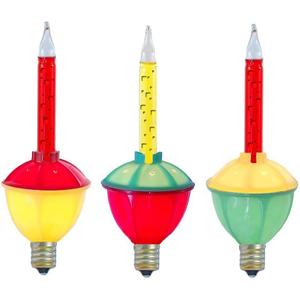Novelty Lights Replacement Bubble Lights 3 Pack, Traditional Red/Yellow Liquid with Multicolor Bases, Vintage Glass Holiday Bulbs with Flowing Liquid, 5 Watts Each, C7/E12 Base