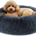 Dog Calming Beds for Small Medium Large Dogs - Round Donut Washable Puppy Dog Bed, Anti-Slip Faux Fur Fluffy Donut Cuddle Anxiety Cat Pet Bed(20"x20" Dark Grey)