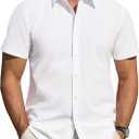 J.VER Men's Short Sleeve Dress Shirts Stretch Stain Shield Casual Button Down Shirts Solid Formal Shirt (White, XL)