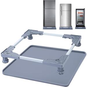 Mini Fridge Stand with Silicone Drip Tray, Universal Stand Base Adjustable Refrigerator Stand with 4 Strong Feet, 24''x 24'' Drain Pan, Suitable for Fridge, Washing Machine, Dryer, Wine Cabinet