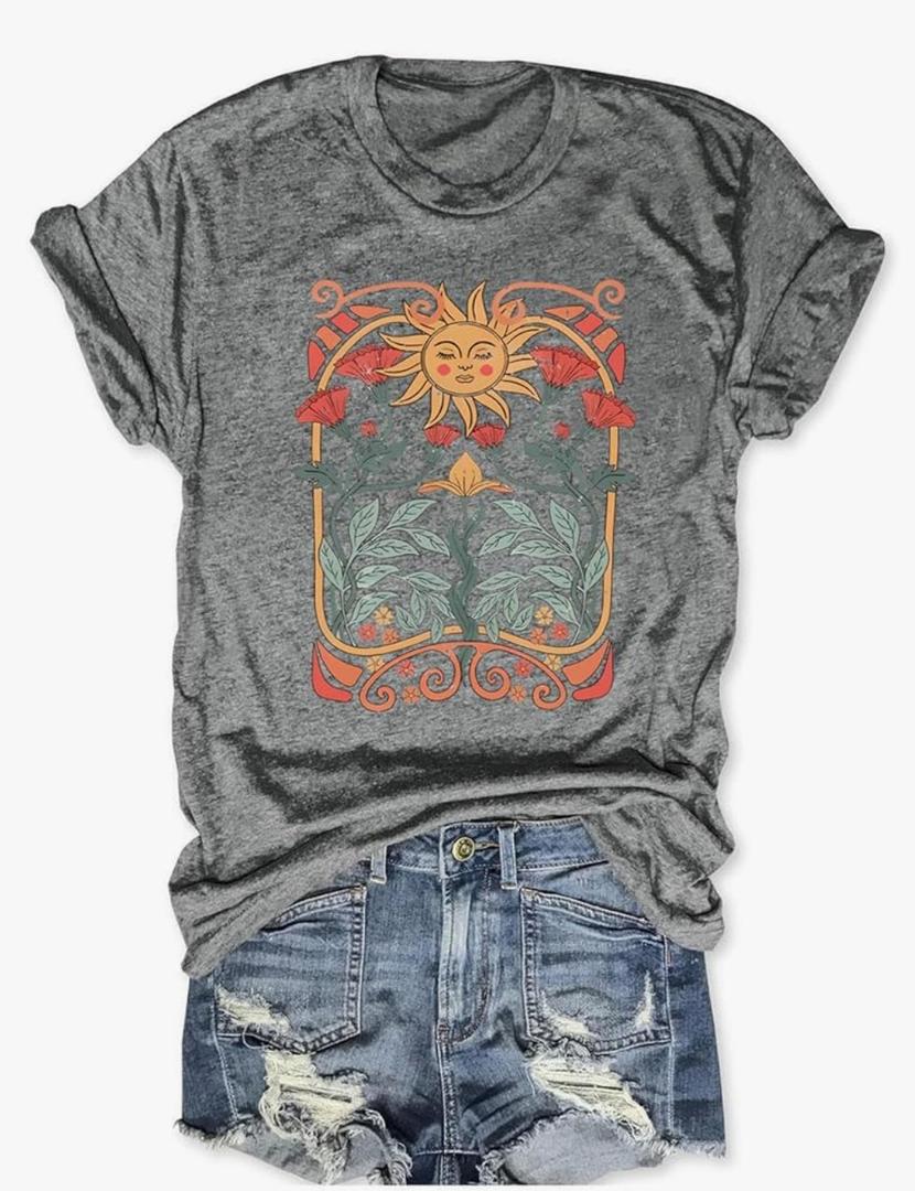 Women Boho Wildflowers Cottagecore Shirt Vintage Butterfly Floral Botanical Graphic Tees Garden Lover Tops,  2XL