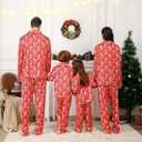 ANGELGGH Silk Christmas Pajamas for Family Matching Satin Holiday PJs Sets 2 Pcs Festival Party Button Down Sleepwear (Men, M, Silk Red Snowman)