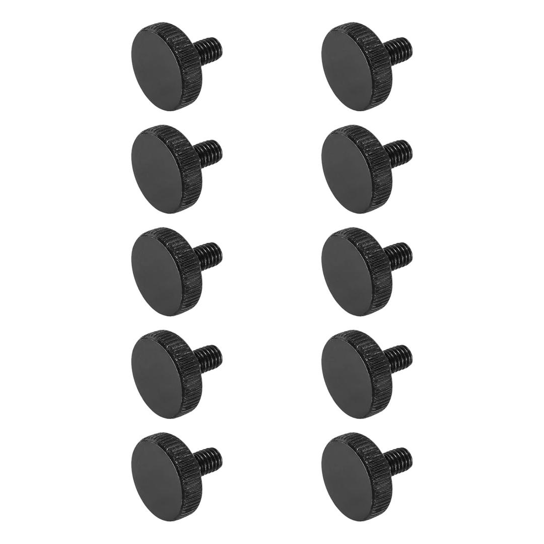 MECCANIXITY 10pcs M6 x 8mm Knurled Thumb Screws, Black Steel Flat Head Thumb Screws Metric Knurled Bolts Grip Knobs Hand Tighten Thread Fasteners