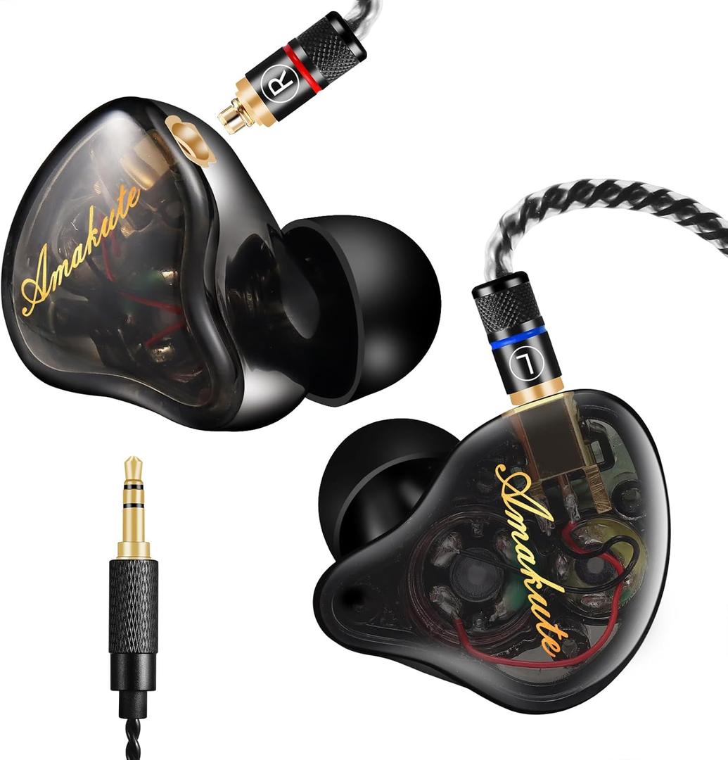 Dual Driver IEMs for Gaming - 9.2mm+6mm HiFi in-Ear Monitors with Detachable MMCX, 4N Silver-Plated OFC Cable & Noise-Isolating Ear Tips (Wired Earbuds for Music/Studio) (Black Splicing)