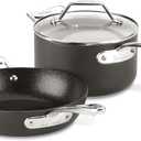 All-Clad Essentials Hard Anodized Nonstick Fry & Sauce Pan Set 8.5 Inch , 2.5 Quart Oven Broiler Safe 500F Pots and Pans, Cookware Black