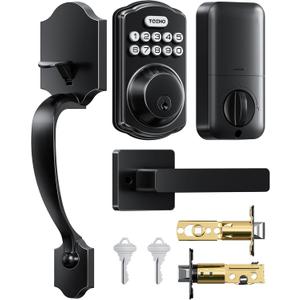 TEEHO TK001H Keyless Entry Door Lock with Handle Set, Electronic Deadbolt Keypad Door Lock with Code, Smart Locks for Front Door, Exterior Door Handle, Auto-Lock, Easy to Install, Matte Black