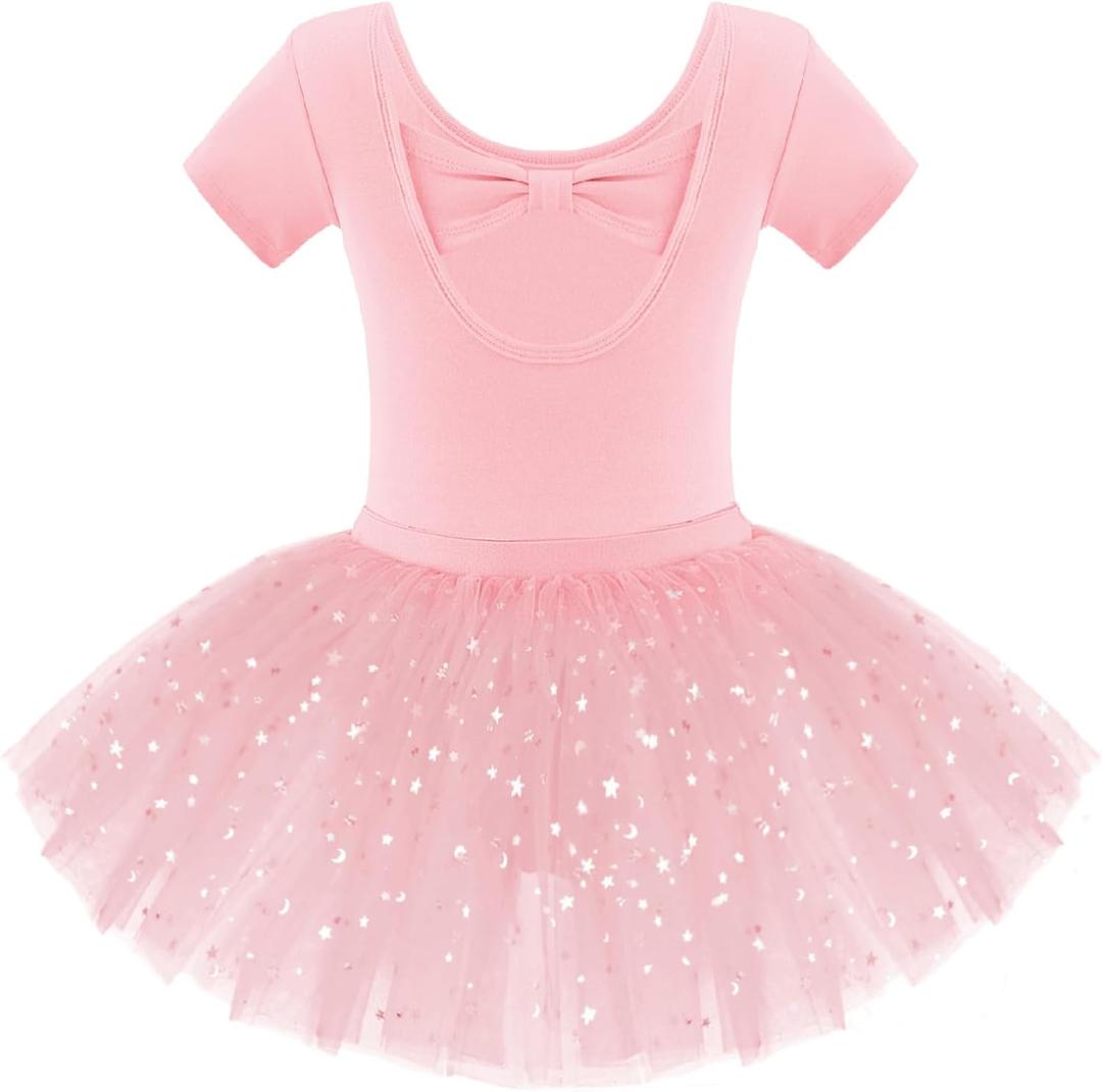 Zaclotre Girls Ballet Leotards Short Sleeve Bow Back Tutu Ballerina Costume Toddler Dance Dress Outfit Combo (6-7 Years)