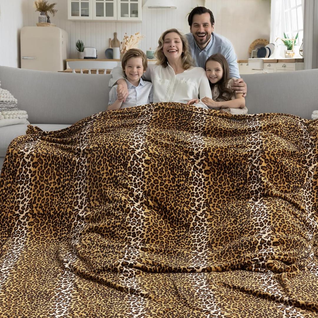 Fleece King Size Super Soft Cozy Leopard Print Blanket for Couch Bed, Cheetah Print Blanket for All Seasons 90"x108" (Dark Brown)