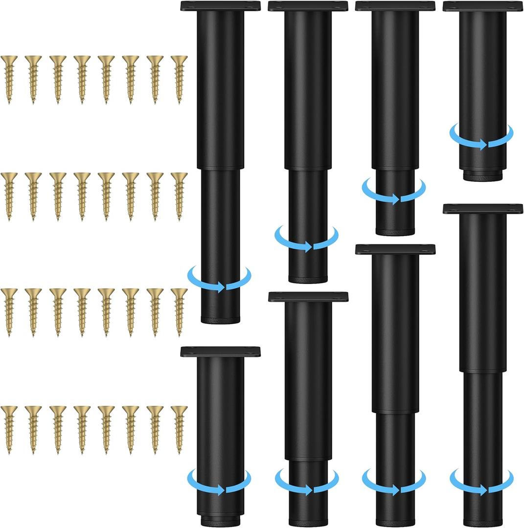 Metal Adjustable Furniture Legs 5.12-9.45 inch, Sofa Legs Cabinet Legs Adjustable Height Replacement Support Legs for Bed/Couch/Dresser/Chair/Coffee Table,Legs for Furniture Set of 8-Black