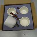 Kichvoe Porcelain Espresso Cups with Wooden Handle 2Oz Mini Coffee Mugs Set of 4 Small Ceramic Demitasse Cups for Tea and Hot Drinks Microwave and Dishwasher Safe