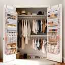 5 Tiers Over the Door Organizer with 10 Mesh Side Pockets, 44 lbs Weight Capacity Closet Hanging Storage Organizer with Large Clear Window Kids Toys, Shoes, Diapers, Beige