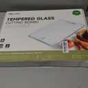 Tempered Glass Cutting Board Set, Large 12x16 Glass Cutting Board for Kitchen with 4 Non-Slip Feet, Heat & Shatter Resistant, Dishwasher Safe, Includes Bonus Sponge & Cloth,Perfect Kitchen Gift-Clear