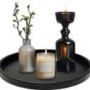 Round Black Metal Candlestick Tray, Decorative Serving Tray, Candle Holder Tray for Wedding Table, Dinning Table Decorations(11.5 inches)