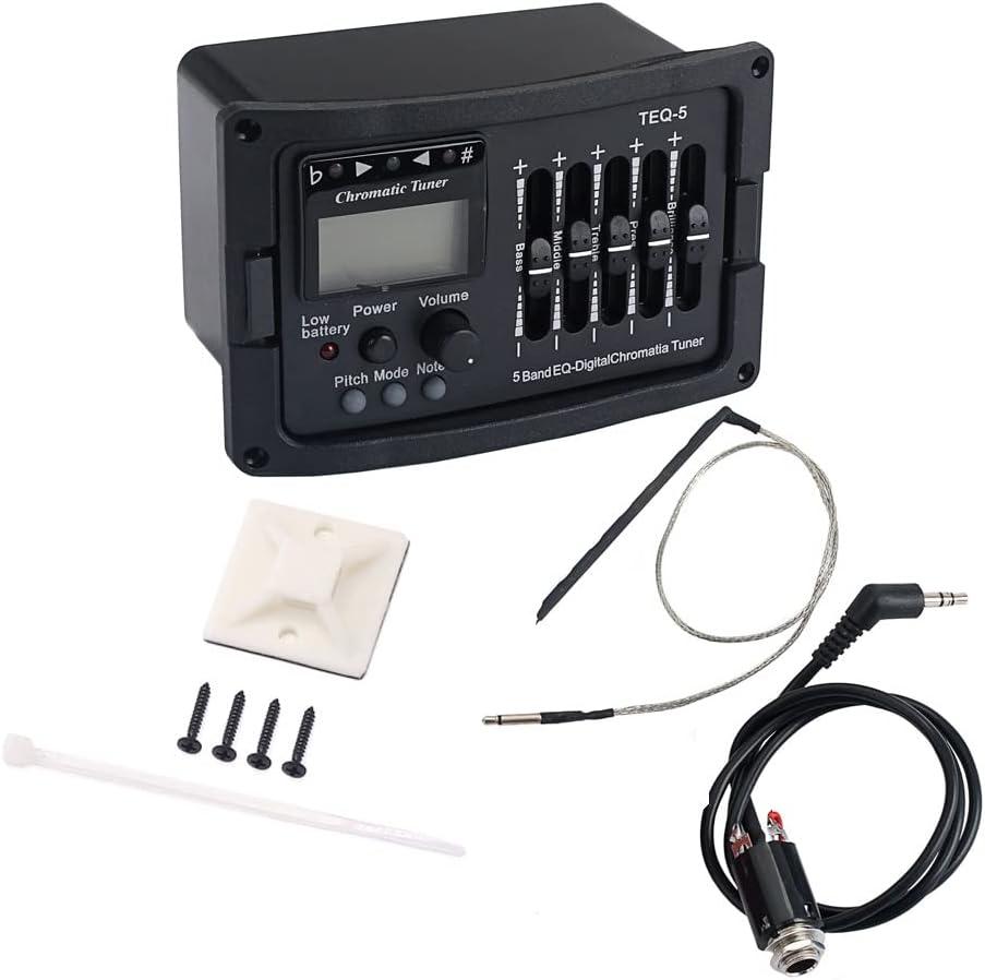 5 Band Acoustic Guitar Preamp EQ Equalizer Acoustic Guitar Amplifier Digital Chromatia Tuner Piezo Pickup for Acoustic Guitar Accessory (TEQ5)