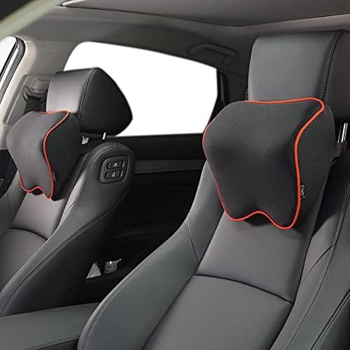 Crofy 2 Pack Car Neck Pillow, Softness Car Headrest Pillow for Driving with Adjustable Strap, 100% Memory Foam and Breathable Removable Cover, Comfortable Ergonomic Design (Red Side Rope)
