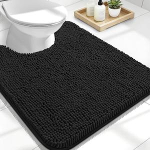 OLANLY Toilet Rugs U-Shaped 24x20, Extra Soft Absorbent Chenille Contour Bathroom Rugs for Toilet, Dry Quickly, Machine Washable, Non-Slip Bath Mat, Black