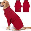 cyeollo 2XL Dog Christmas Sweater, Warm Stretchy Sweaters for Large Dogs Girl, Pullover Knitted Thermal Winter Big Dog Clothes with Sleeves, Turtleneck Pet Beagle Border Collie Apparel, Red XXL