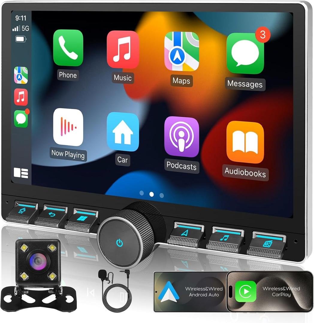 10" IPS QLED 1080P Full Touch 2+32G Double Din Car Radio Audio Video Stereo Receivers with Apple CarPlay Android Auto Rearview Camera BT Split Screen WiFi SWC PIP DSP GPS Navigation