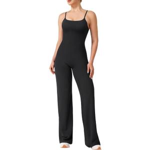 YEOREO VitaWeave Jumpsuits for Women Wide Leg Sleeveless Adjustable Strap Romper Square Neck Yoga Workout Bodycon (Small, Black)
