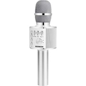 BONAOK Wireless Bluetooth Karaoke Microphone,3in1 Portable Handheld Mic Speaker for All Smartphones,Gifts for Kids Adults All Age Q37(Silver)