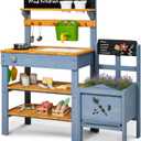 Frogprin Mud Kitchen for Kids, Outdoor Play Kitchen with Planter Box, mud Kitchen Accessories, Gardening Tool Toy Set, Removable Sink Faucet, Wooden Pretend Kitchen for Boys Girls 3+ Indoor