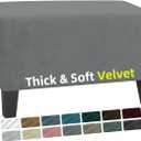 MAXIJIN Velvet Ottoman Cover Rectangular Stretch Square Ottoman Covers Slipcover Rectangle Washable Foot Stool Cover Thick Storage Protector with Elastic Bottom (Ottoman Small, Light Grey)