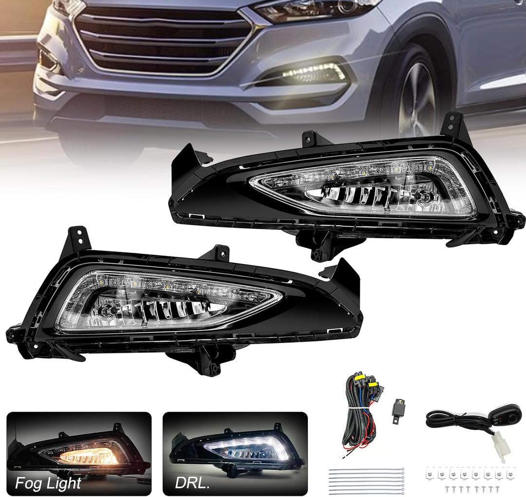 LED&DRL Fog Light Fit For 2016 2017 2018 Hyundai Tucson, A Pair Of Front Bumper Fog Lamps With Clear Lens And Covers