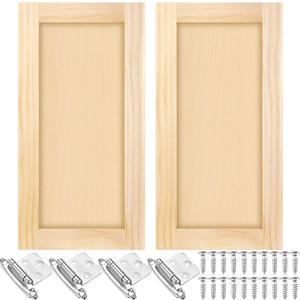 2 Pcs 12'' W x 24'' H Unfinished Pine Kitchen Cabinet Door Replacement with 4 Pcs Cabinet Hinges Wood Shaker Door Front Replacement for Kitchen, Bathroom, Vanity