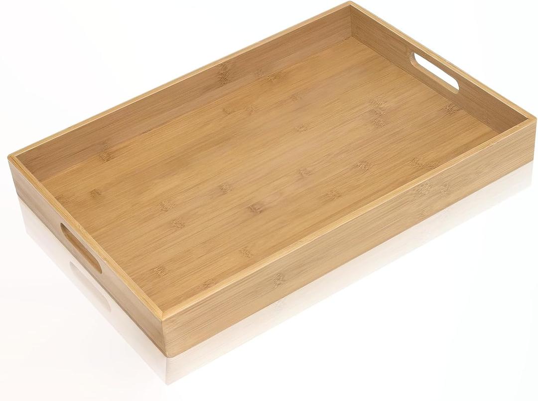 Krismax Serving Tray with Handles, Bamboo Breakfast Tray Wooden Trays Decorative Serving Platter for Eating, Working, Storing, Used in Bedroom, Kitchen, Living Room, Bathroom, Hospital and Outdoors (16" x 11" x 1.4", Yellow) Krismax Serving Tray with Handles, Bamboo Breakfast Tray Wooden Trays Decorative Serving Platter for Eating, Working, Storing, Used in Bedroom, Kitchen, Living Room, Bathroom, Hospital and Outdoors (16" x 11" x 1.4", Yellow)