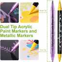 nauets 48 Pack Metallic & Acrylic Paint Markers Set - 24 Colors Acrylic + 24 Metallic Markers, Dual Tip Paint Pens with Brush/Fine Tip for Paper, Rock, Wood, Canvas, Glass, Ceramic DIY Crafts