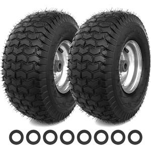 15x6.00-6 Replacement Lawn Mower Tires - 2 Pack Heavy Duty15x6.00-6nhs Rubber Tire and Wheel - Riding Lawn Mower Tires with Bearing Bore 3/4 Inch - Compatible with Most Riding Mowers and Lawn Tractors