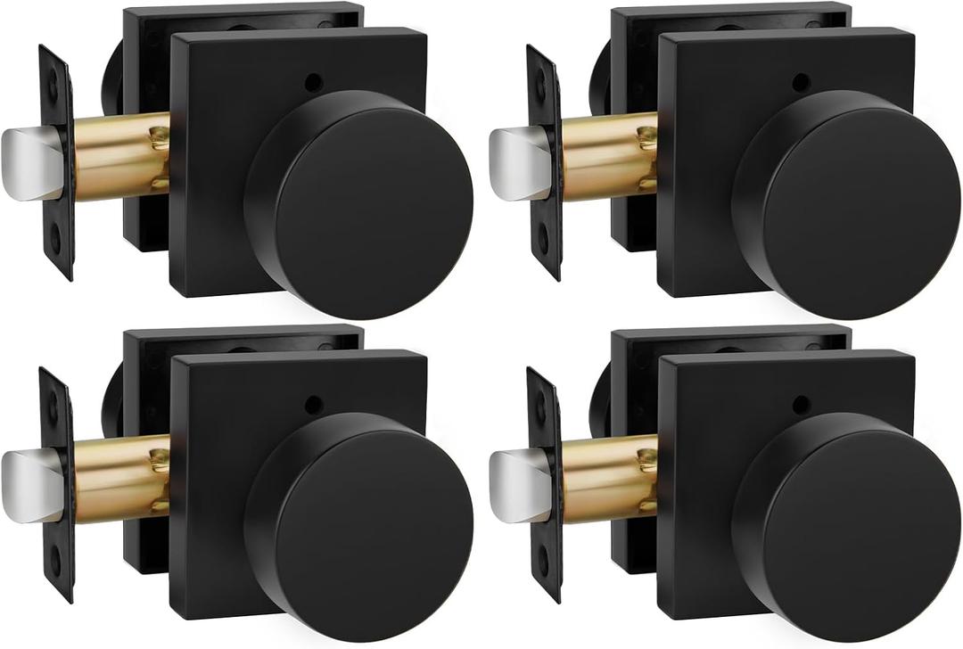 goldenwarm Privacy Black Interior Door Knobs, Zinc-Alloy Heavy Duty Interior Door Knobs Bedroom, Contemporary Door Knob Handle Privacy, Matte Black Door Knob Interior for Bathroom(4 Pack)