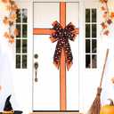 Sursurprise Halloween Decorations Bow for Door, Orange Black Halloween Door Bow Large, Wrapping for Window Fireplace Cabinet, Home Kitchen Party Supplies Baby Shower Birthday Celebration